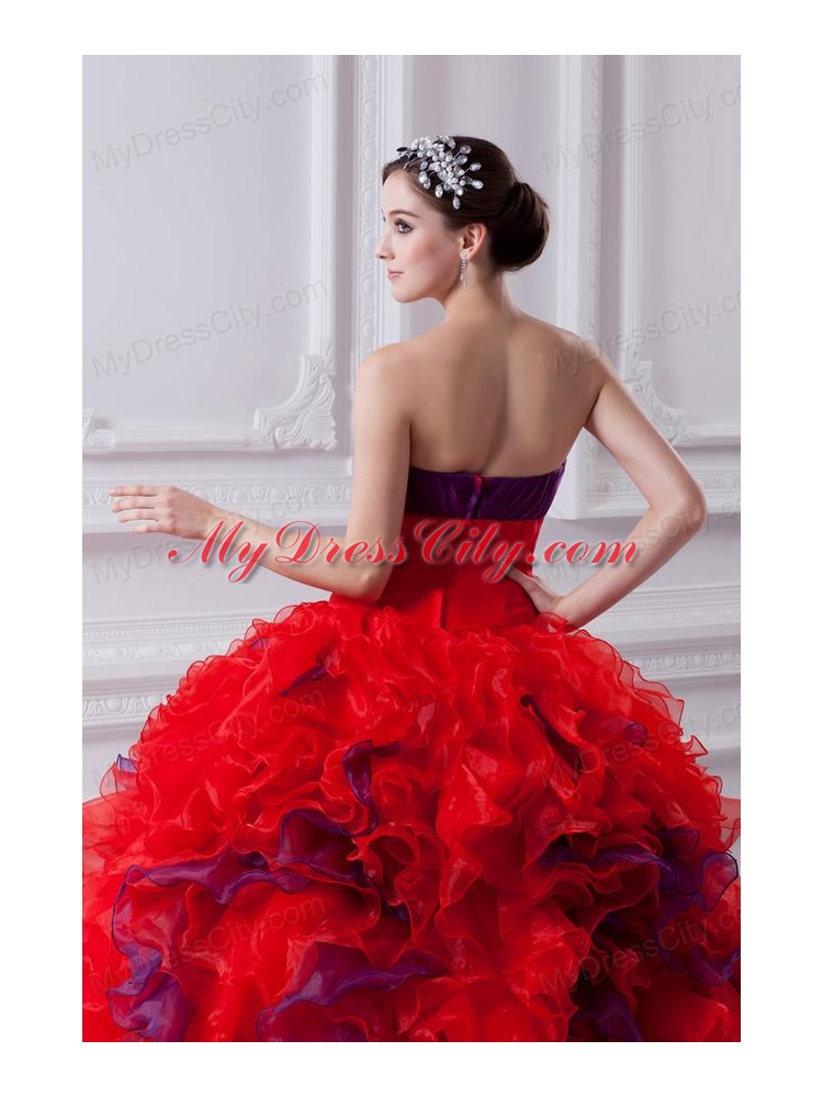 Fashionable Sweetheart Beading and Appliques Multi-color Quinceanera Dress with Ruffles