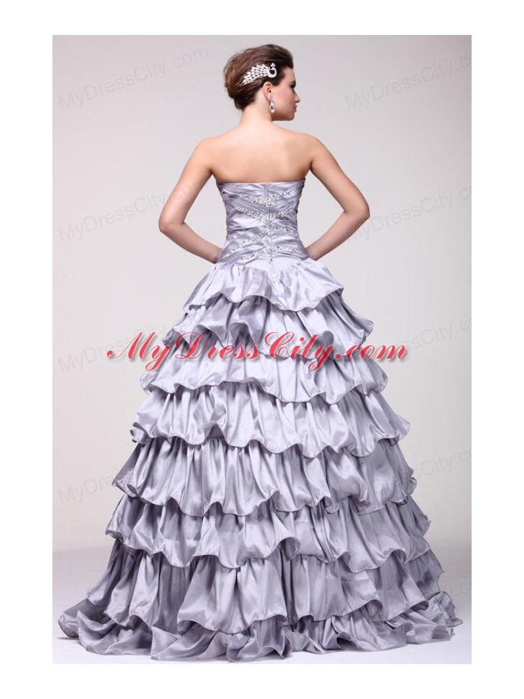 Lavender V-neck Beading and Ruffles Layered Quinceanera Dress