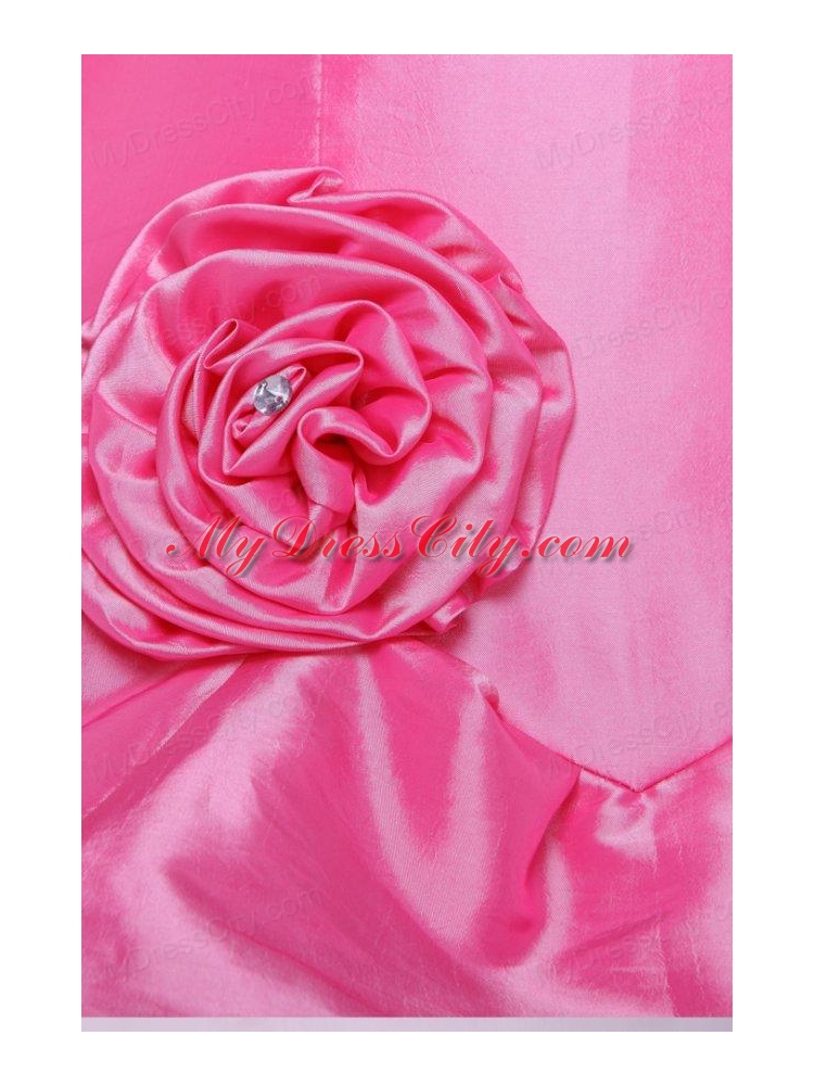 Rose Pink Strapless Hand Made Flowers and Pick-ups Quinceanera  Dress