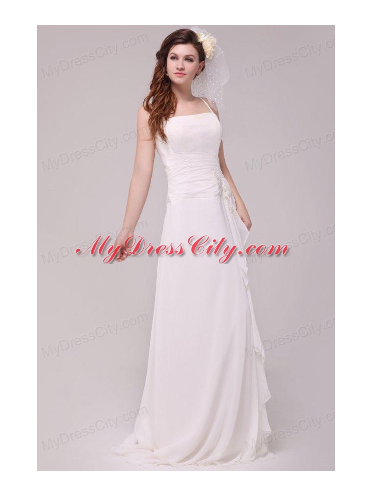 Spaghetti Strap Empire Chiffon Ruche Wedding Dress with Appliques