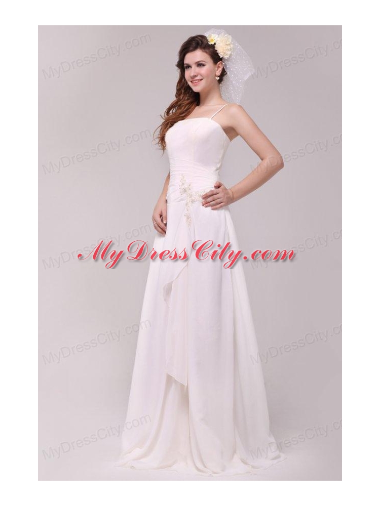 Spaghetti Strap Empire Chiffon Ruche Wedding Dress with Appliques