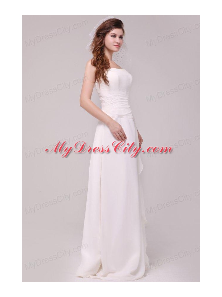 Spaghetti Strap Empire Chiffon Ruche Wedding Dress with Appliques