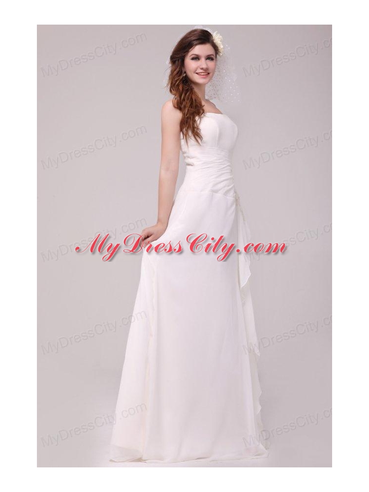 Spaghetti Strap Empire Chiffon Ruche Wedding Dress with Appliques