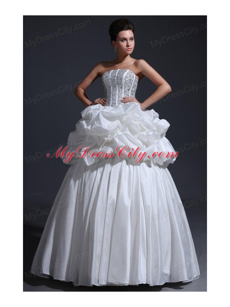 Strapless Ball Gown Beaded Decorate Bodice Taffeta Wedding Dress