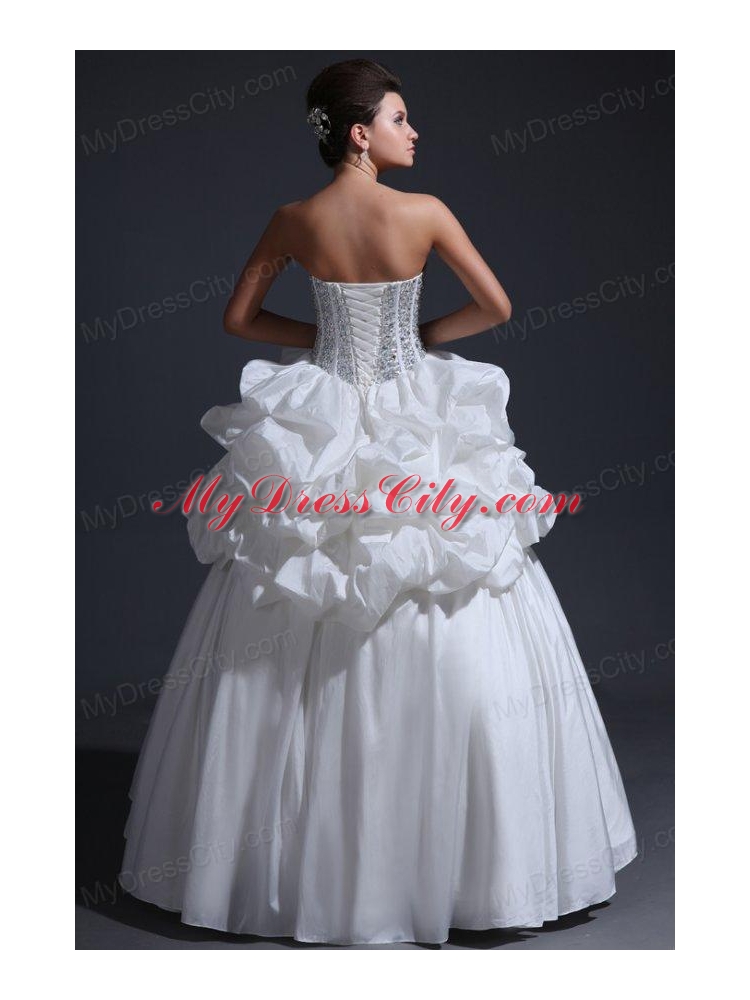 Strapless Ball Gown Beaded Decorate Bodice Taffeta Wedding Dress