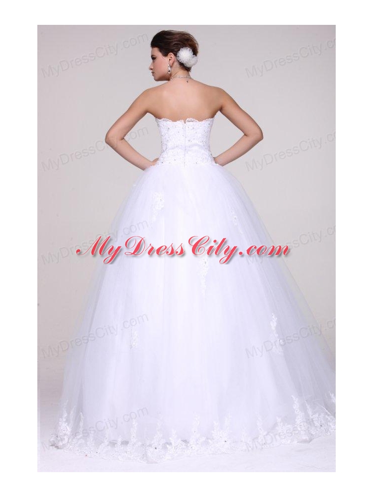 Strapless Ball Gown Lace Appliques Floor-length Wedding Dress