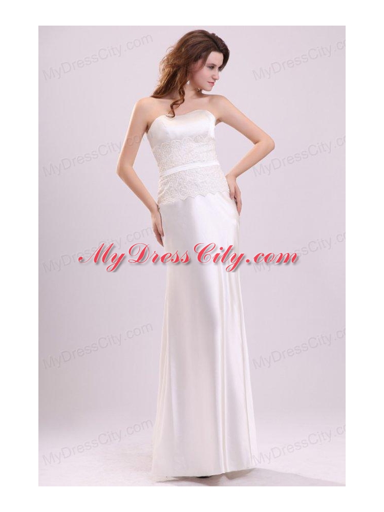 Strapless Column Appliques Decorate Bodice Floor-length Wedding Dress