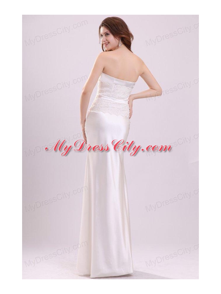 Strapless Column Appliques Decorate Bodice Floor-length Wedding Dress