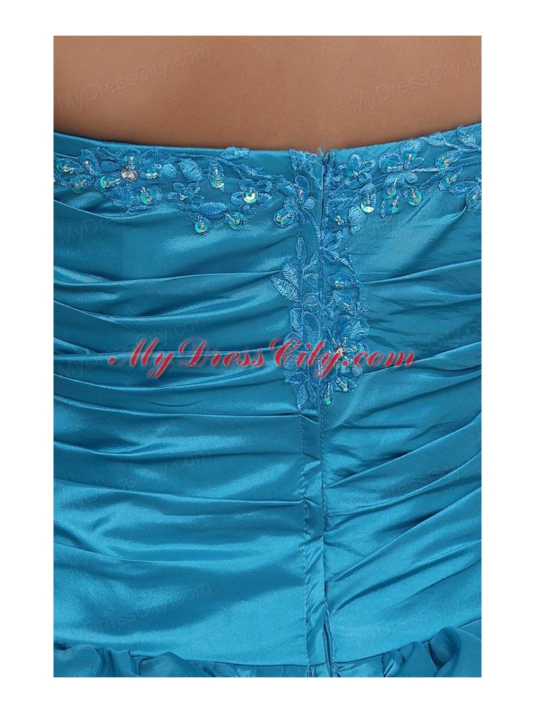 Teal and Black Sweetheart Appliques Full Length Quinceanera Dress