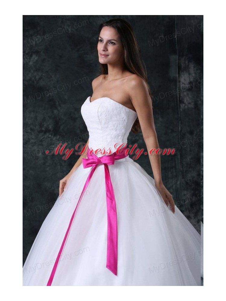 A-Line Beading and Sash Zipper Up Tulle Wedding Dress with Strapless