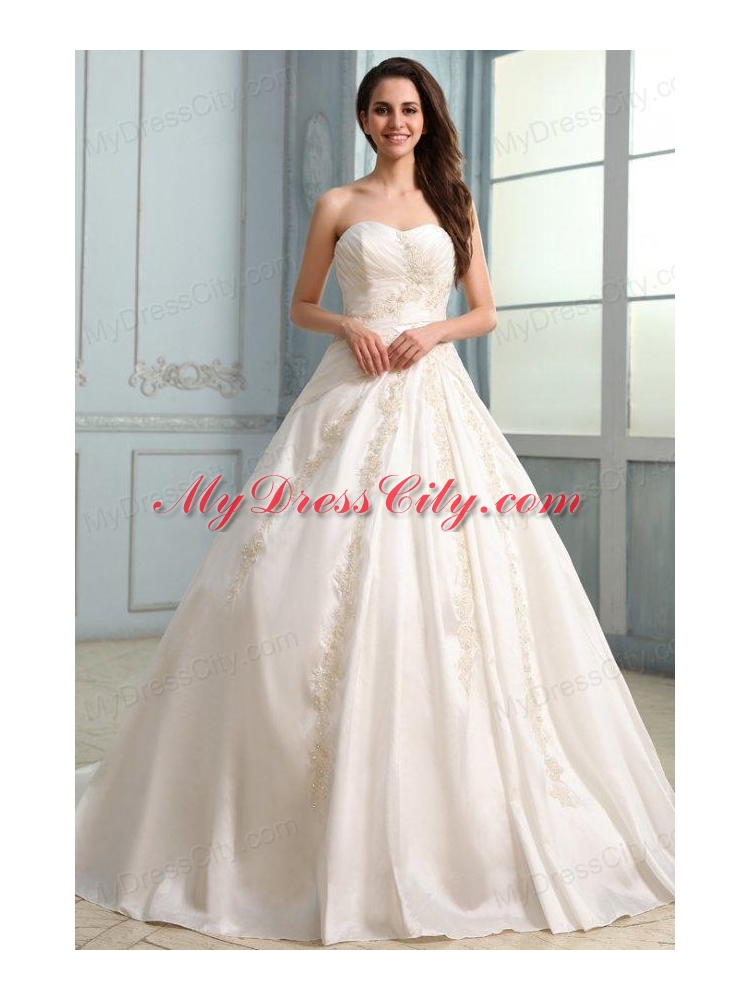 A-Line Court Train Appliques Wedding Dress with Sweetheart