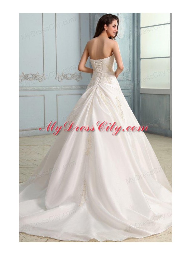 A-Line Court Train Appliques Wedding Dress with Sweetheart