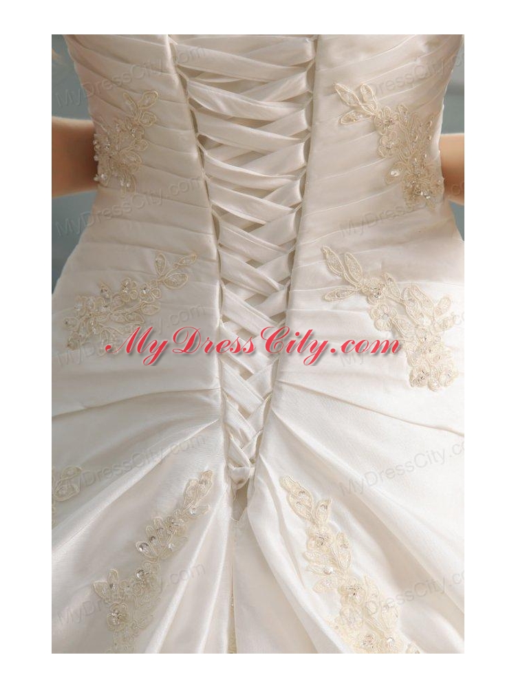 A-Line Court Train Appliques Wedding Dress with Sweetheart