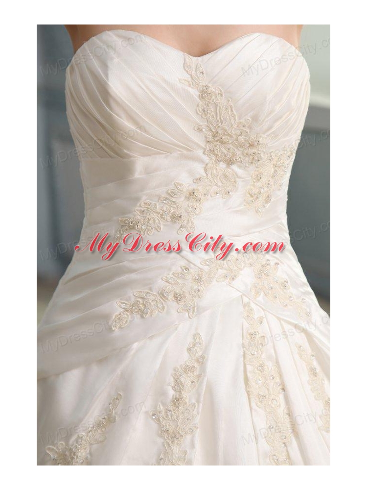 A-Line Court Train Appliques Wedding Dress with Sweetheart