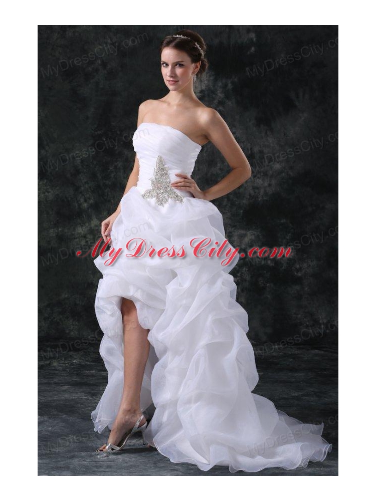 A-Line Strapless High-low Beading Organza Wedding Dress