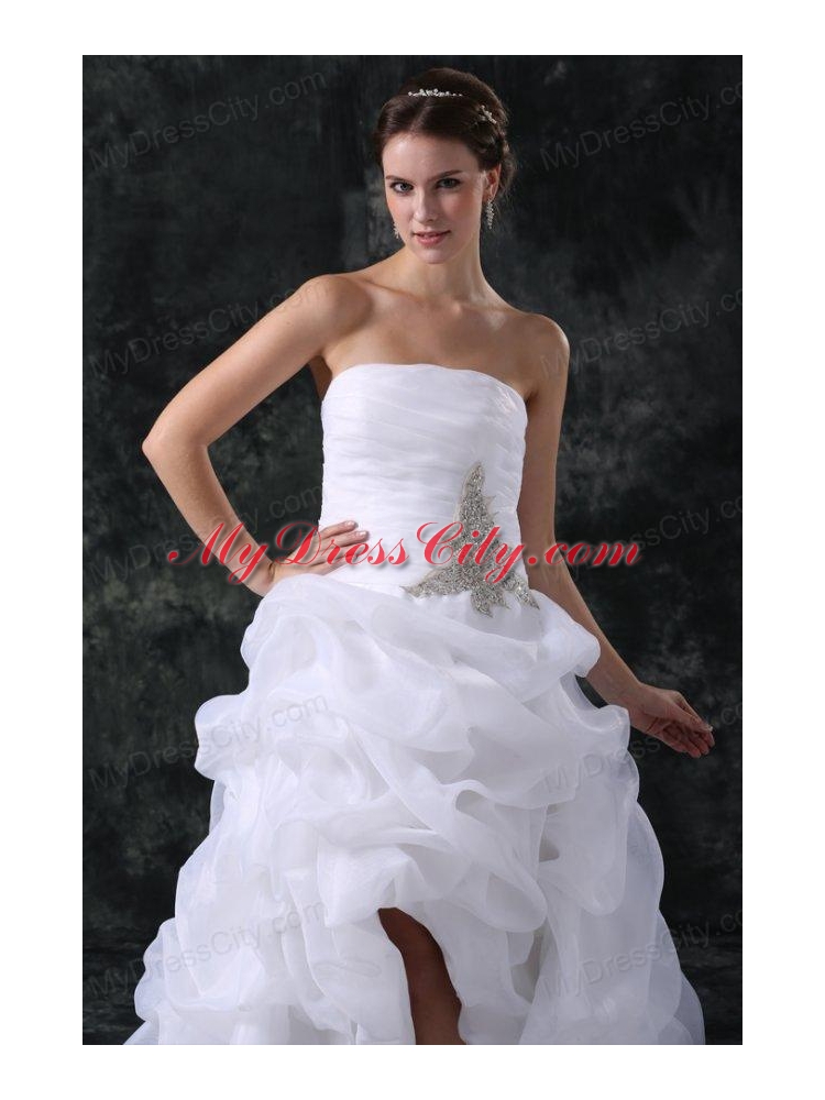 A-Line Strapless High-low Beading Organza Wedding Dress