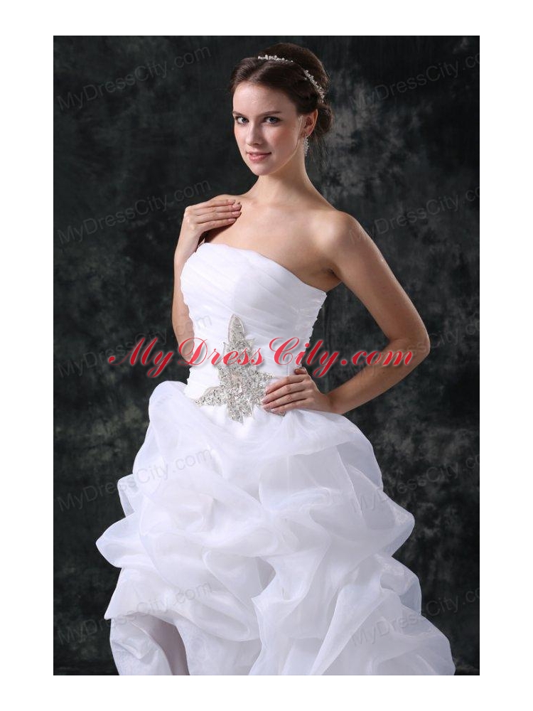 A-Line Strapless High-low Beading Organza Wedding Dress