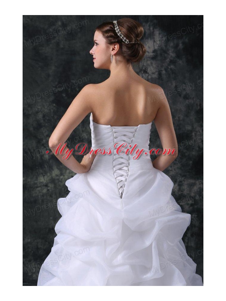 A-Line Strapless High-low Beading Organza Wedding Dress