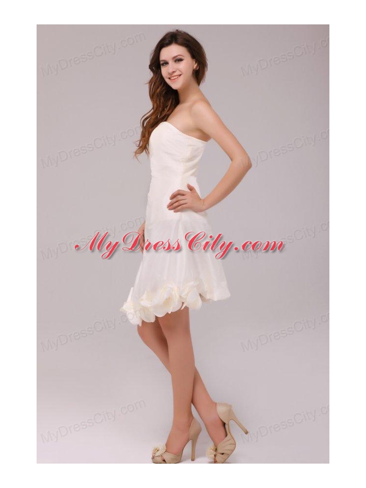 A-line Strapless Ruching Taffeta Knee-length Wedding Dress