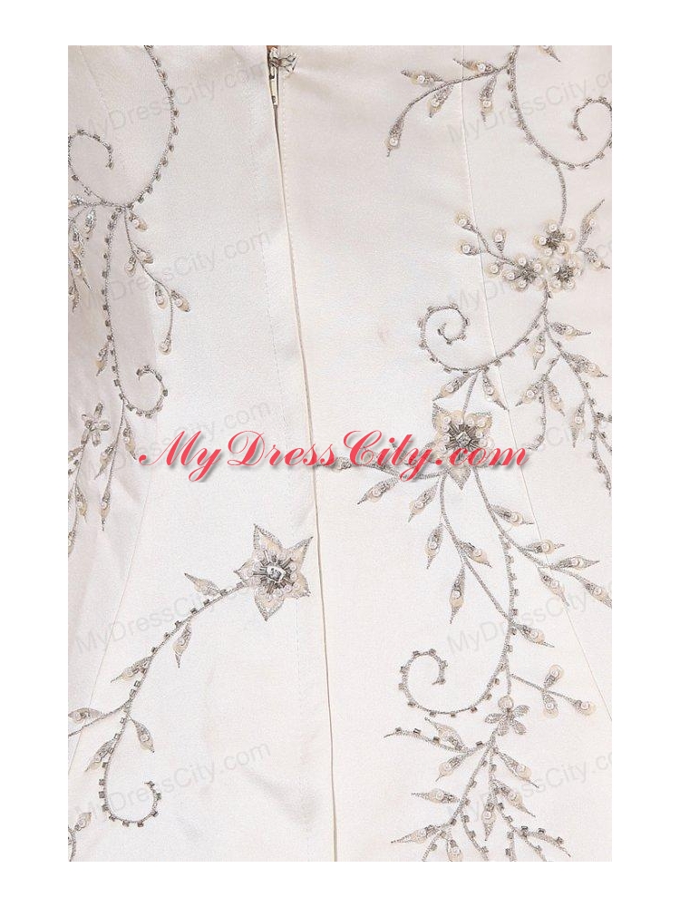 A-Line Straps Embroidery Satin Wedding Dress with Zipper-up