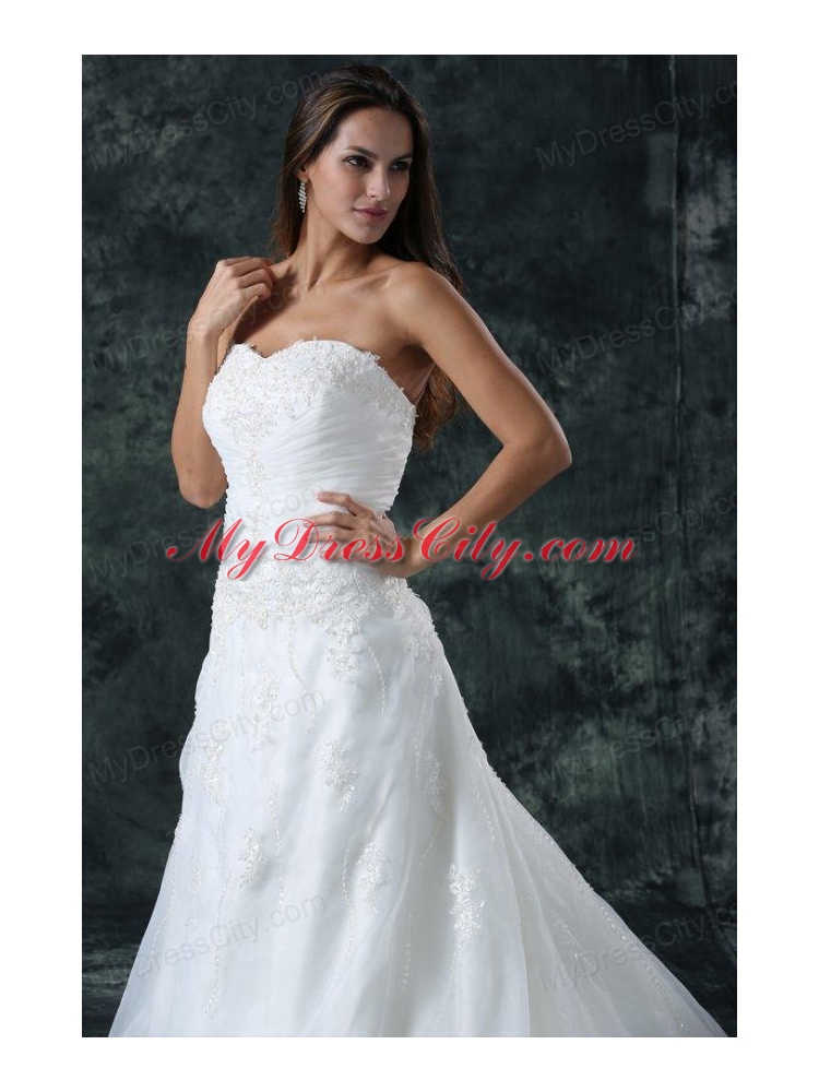 A-Line Sweetheart Beading Organza Wedding Dress with Court Train