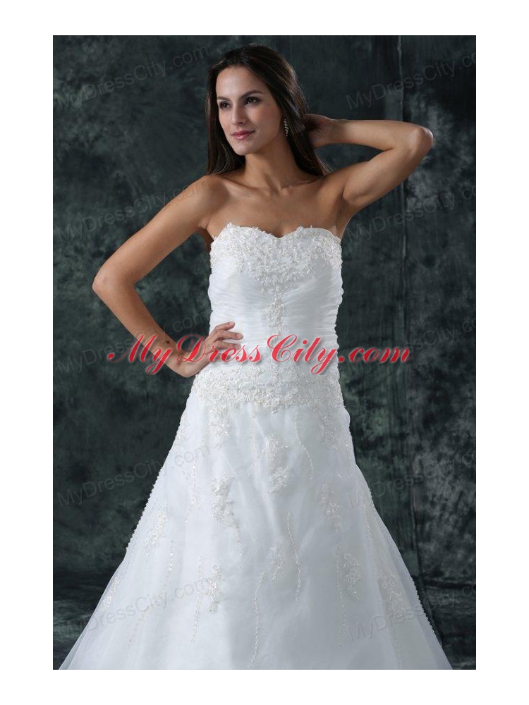 A-Line Sweetheart Beading Organza Wedding Dress with Court Train