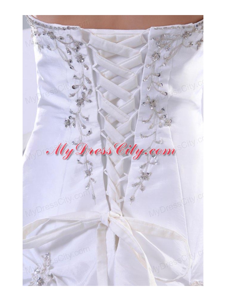 A-Line Sweetheart Court Train Beading Taffeta Wedding Dress with Lace Up