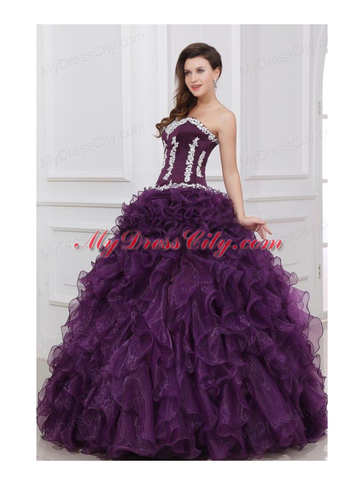 Appliques and Ruffles Sweetheart Dark Purple Quinceanera Dress