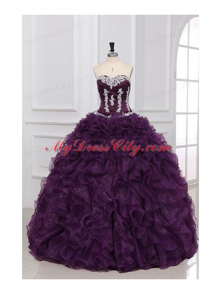 Appliques and Ruffles Sweetheart Dark Purple Quinceanera Dress