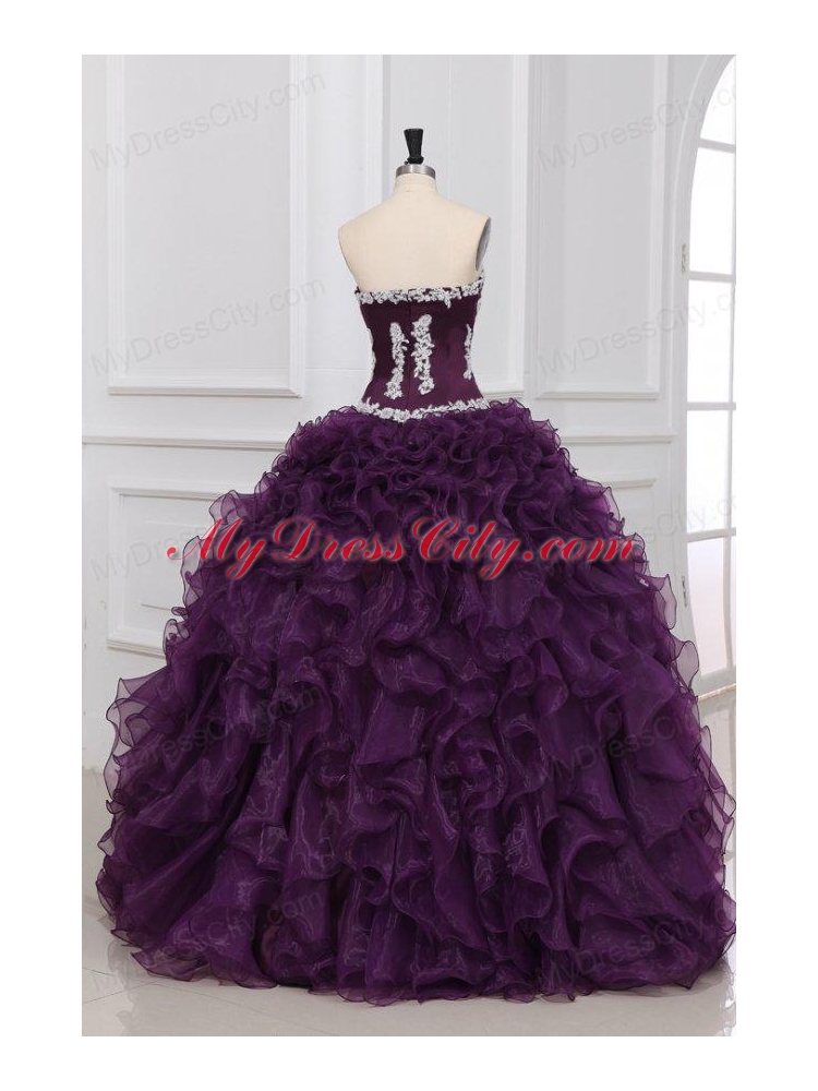 Appliques and Ruffles Sweetheart Dark Purple Quinceanera Dress