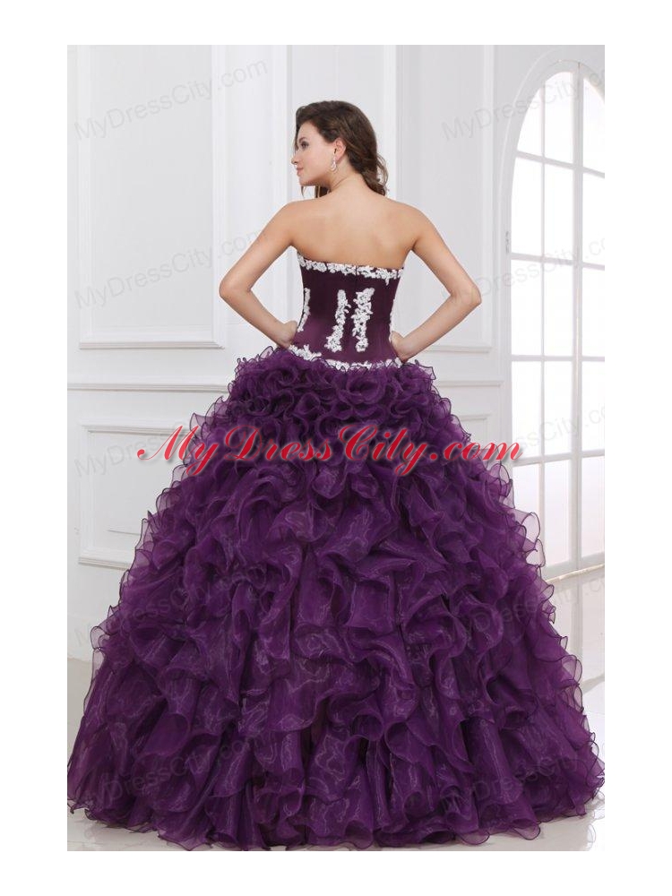 Appliques and Ruffles Sweetheart Dark Purple Quinceanera Dress