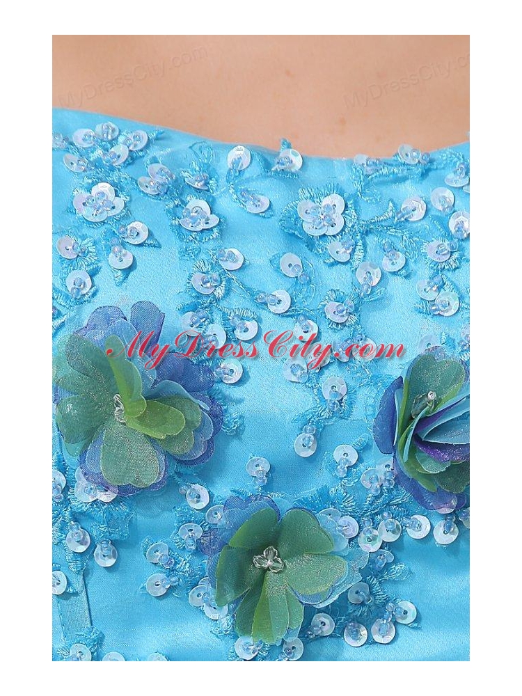 Appliques with Sequins Organza Long Quinceanera Dress in Aqua Blue