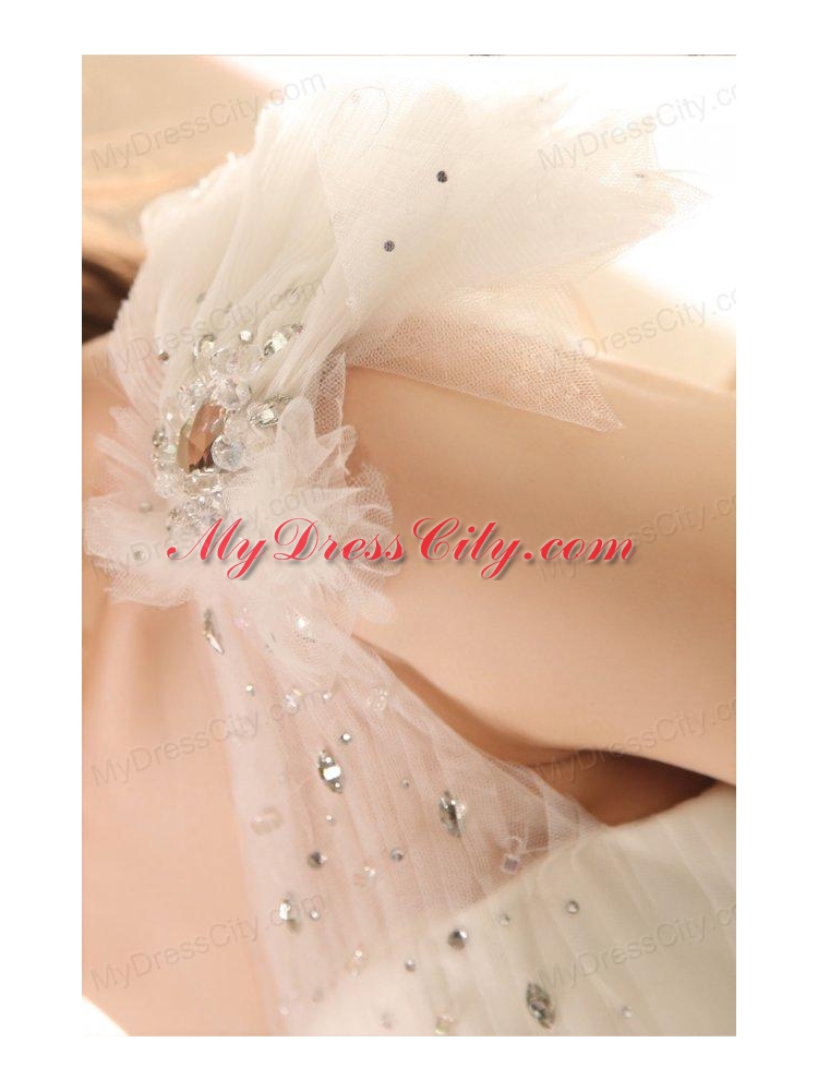 Ball Gown One Shoulder Beaded Decorate Waist Tulle Wedding Dress