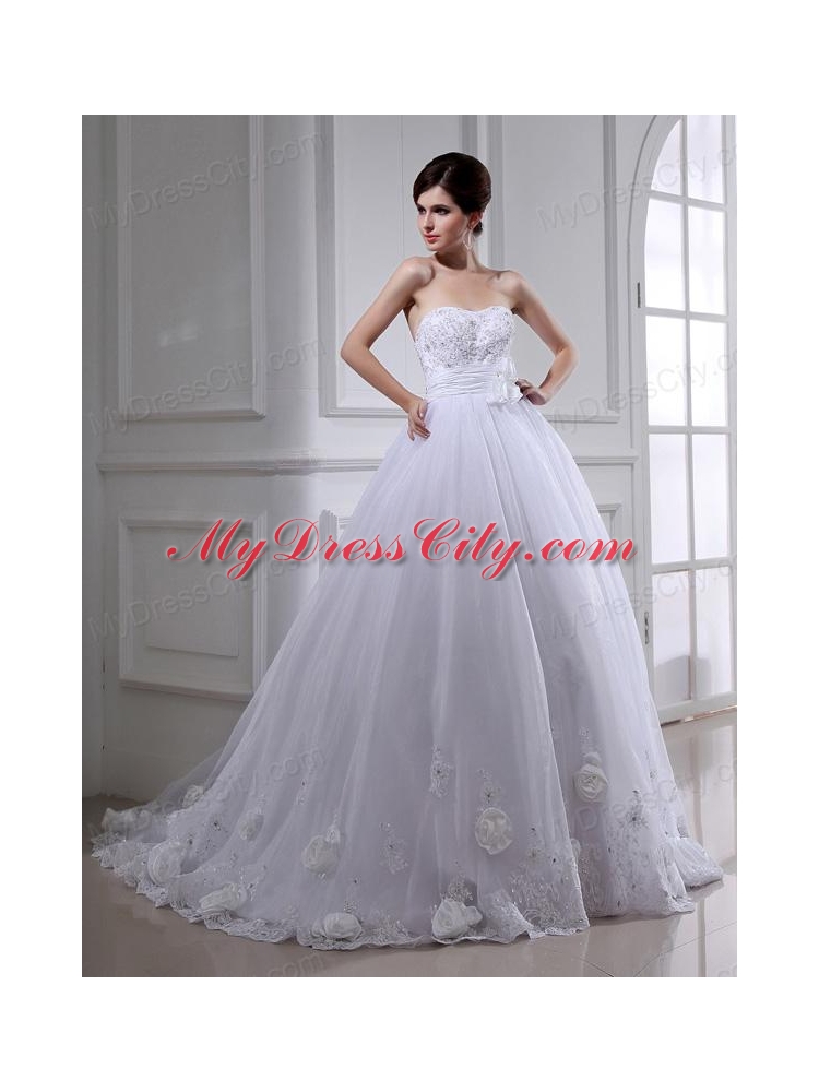 Ball Gown Strapless Appliques and Sequins Wedding Dress in White