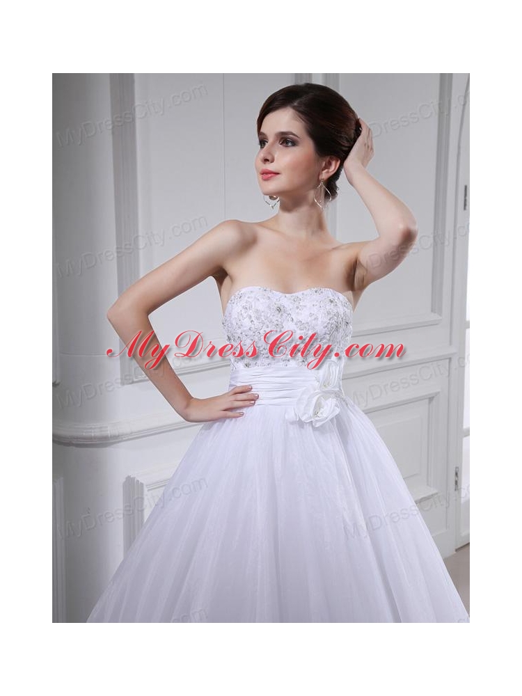 Ball Gown Strapless Appliques and Sequins Wedding Dress in White