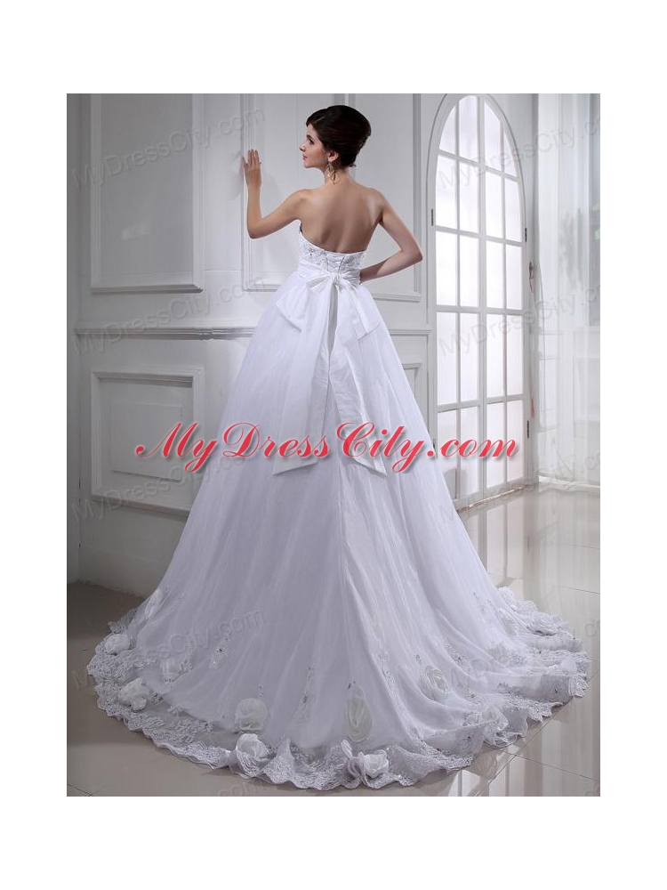 Ball Gown Strapless Appliques and Sequins Wedding Dress in White