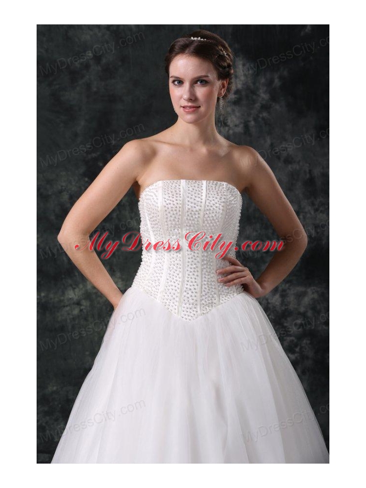 Ball Gown Strapless Beading Tulle Wedding Dress with Floor-length