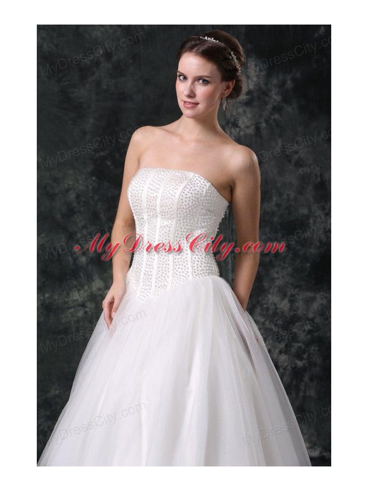 Ball Gown Strapless Beading Tulle Wedding Dress with Floor-length