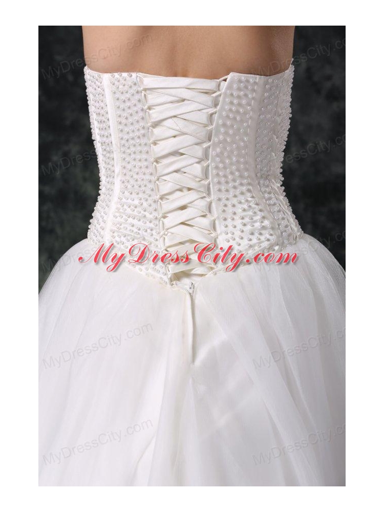 Ball Gown Strapless Beading Tulle Wedding Dress with Floor-length