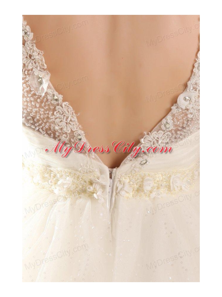 Bateau Ball Gown Beading and Appliques Wedding Dress in Floor-length