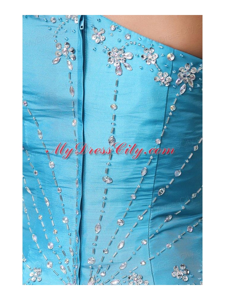 Beading and Pick-ups One Shoulder Teal Taffeta Quinceanera Dress