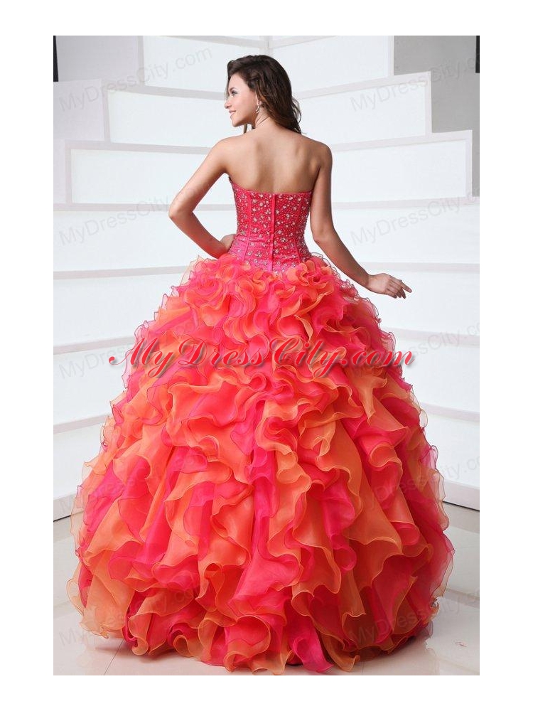 Beading and Rhinestone Strapless Multi-color Quinceanera Dress