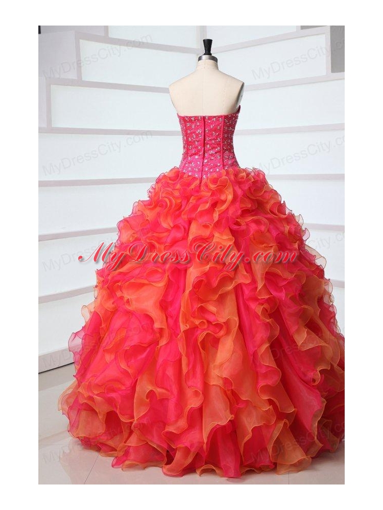 Beading and Rhinestone Strapless Multi-color Quinceanera Dress