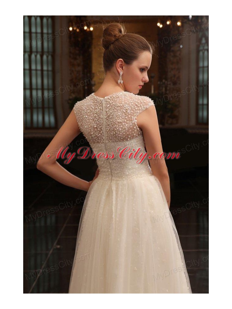 Column Halter Beading Brush Train Organza Wedding Dress