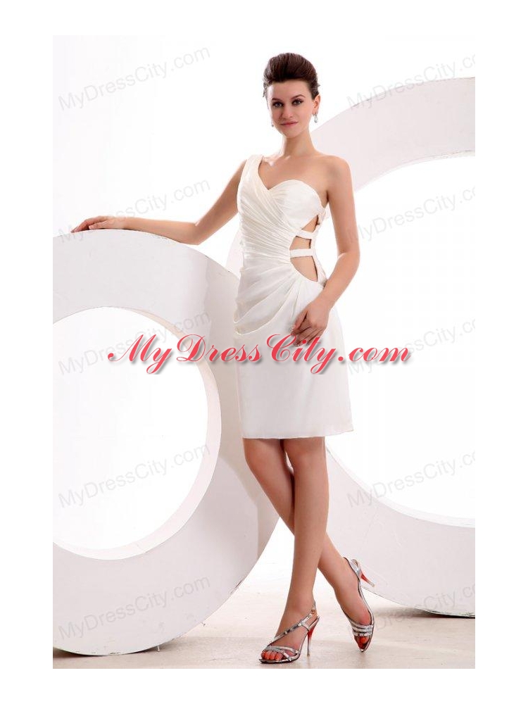 Column One Shoulder Ruching Mini-length Wedding Dress