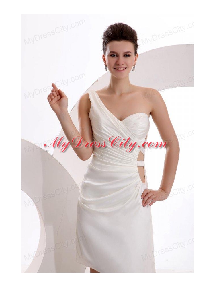 Column One Shoulder Ruching Mini-length Wedding Dress