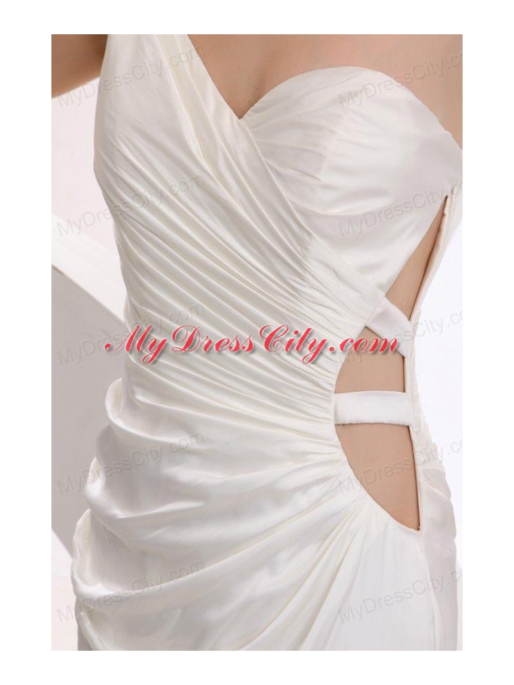 Column One Shoulder Ruching Mini-length Wedding Dress