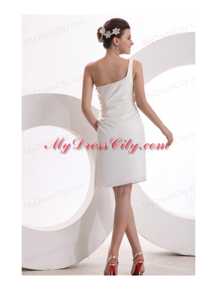 Column One Shoulder Ruching Mini-length Wedding Dress