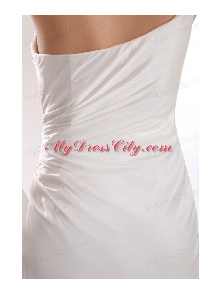 Column One Shoulder Ruching Mini-length Wedding Dress