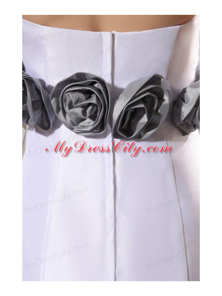 Column Strapless Floor-length Wedding Dress with Gray Hand Made Flowers